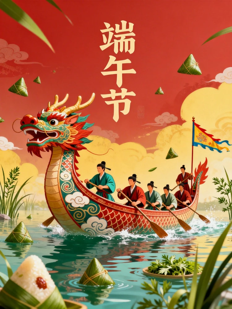 端午龙舟插画海报