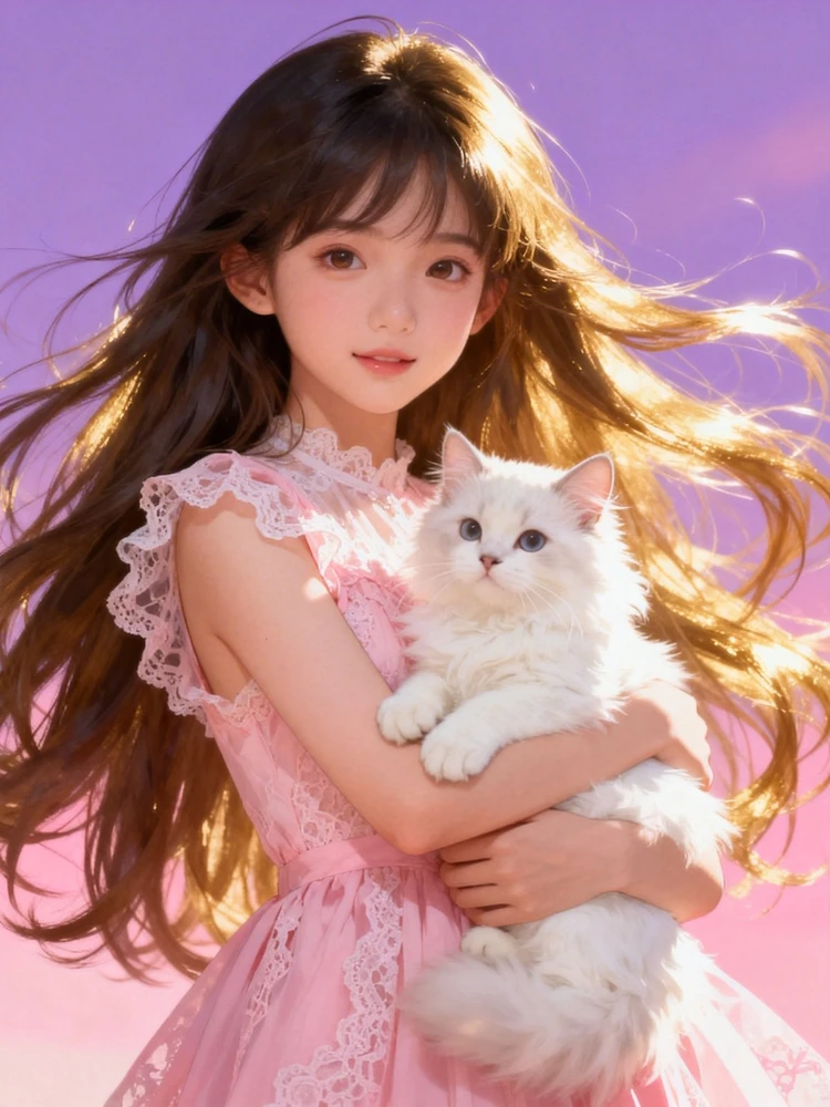 梦幻萌宠少女插画