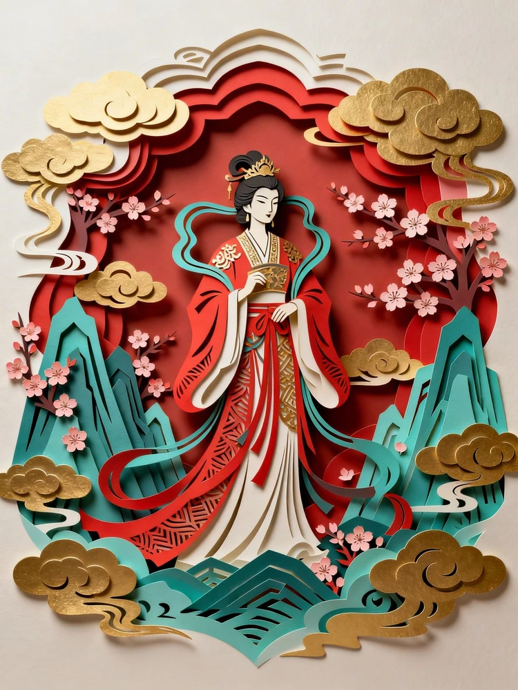 国风剪纸神话人物画