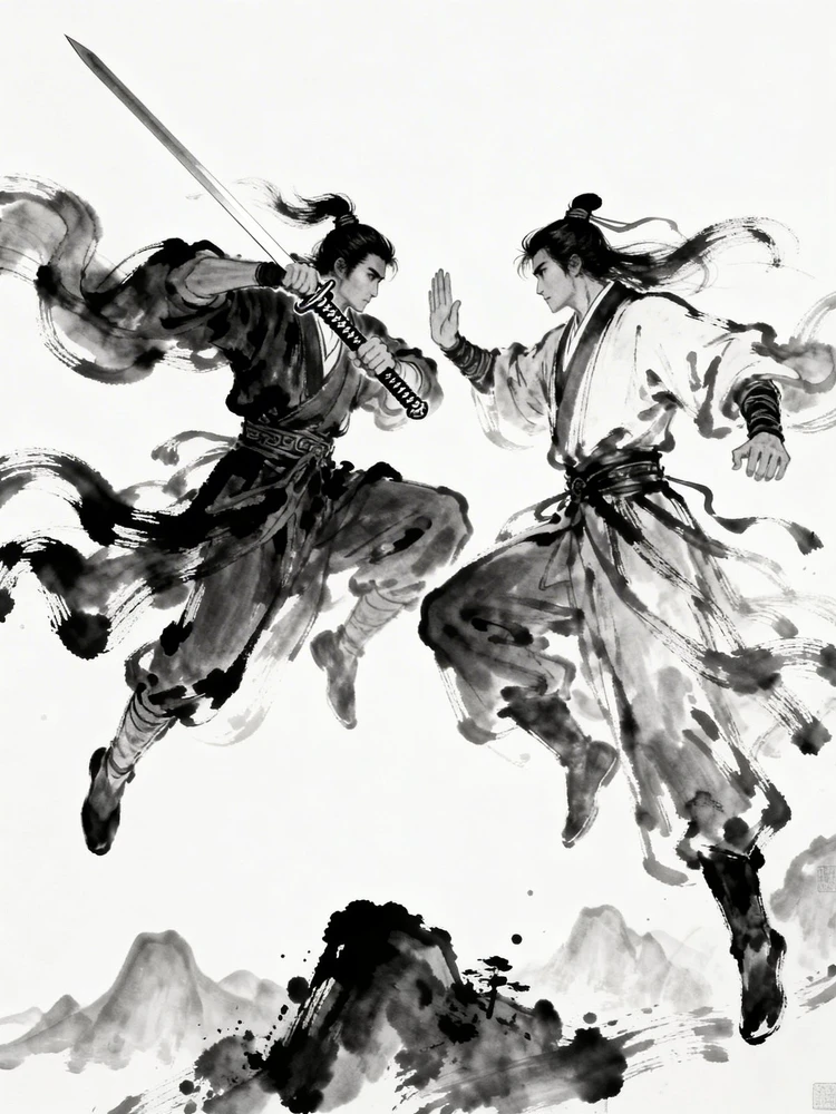 武侠水墨动作插画