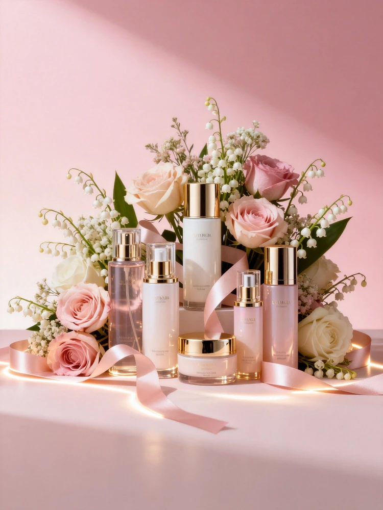 美妆产品轻奢花礼静物图