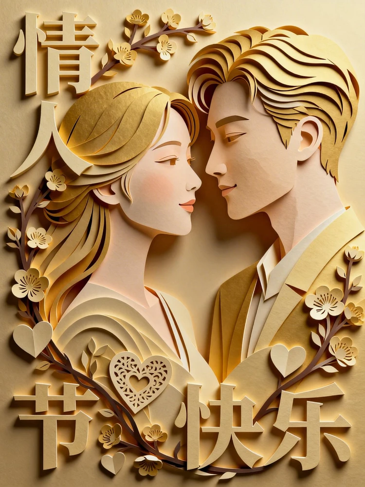 东方纸雕情人节海报