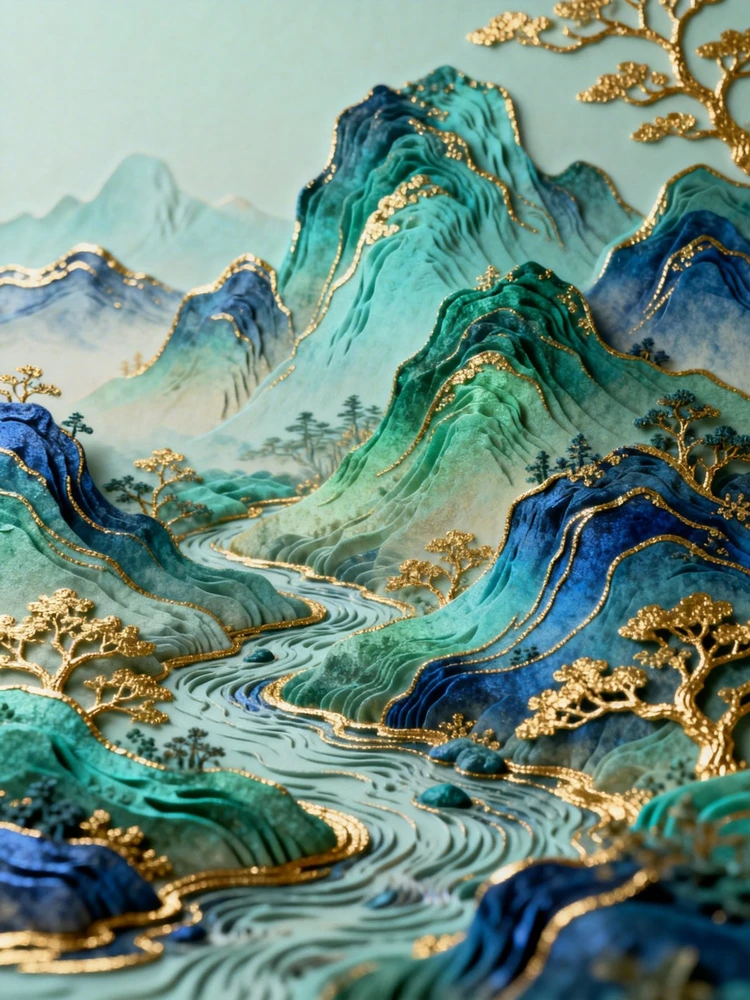 鎏金国风山水画