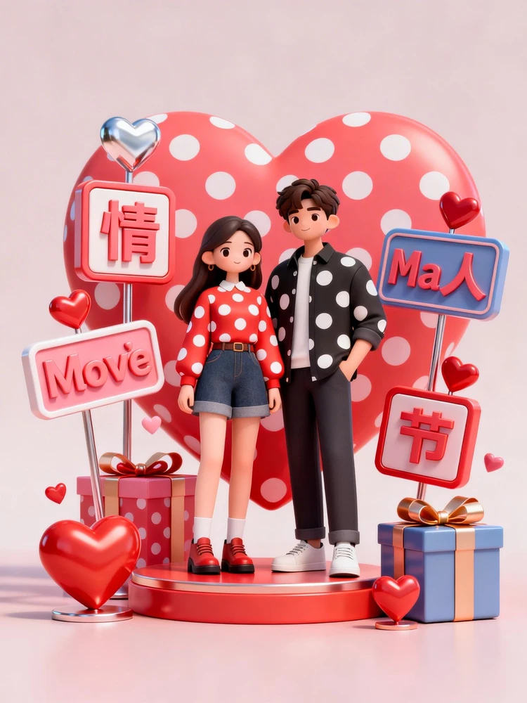 情人节波点潮玩字牌海报