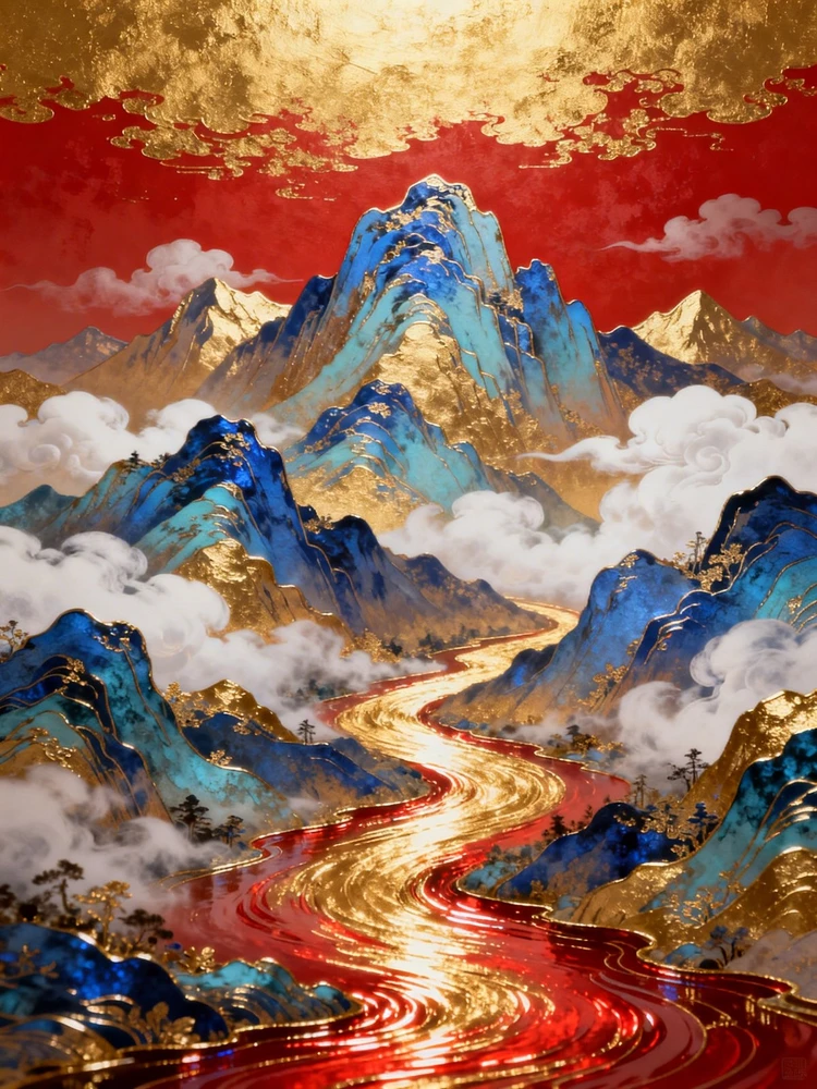 新中式珐琅彩山水意境图