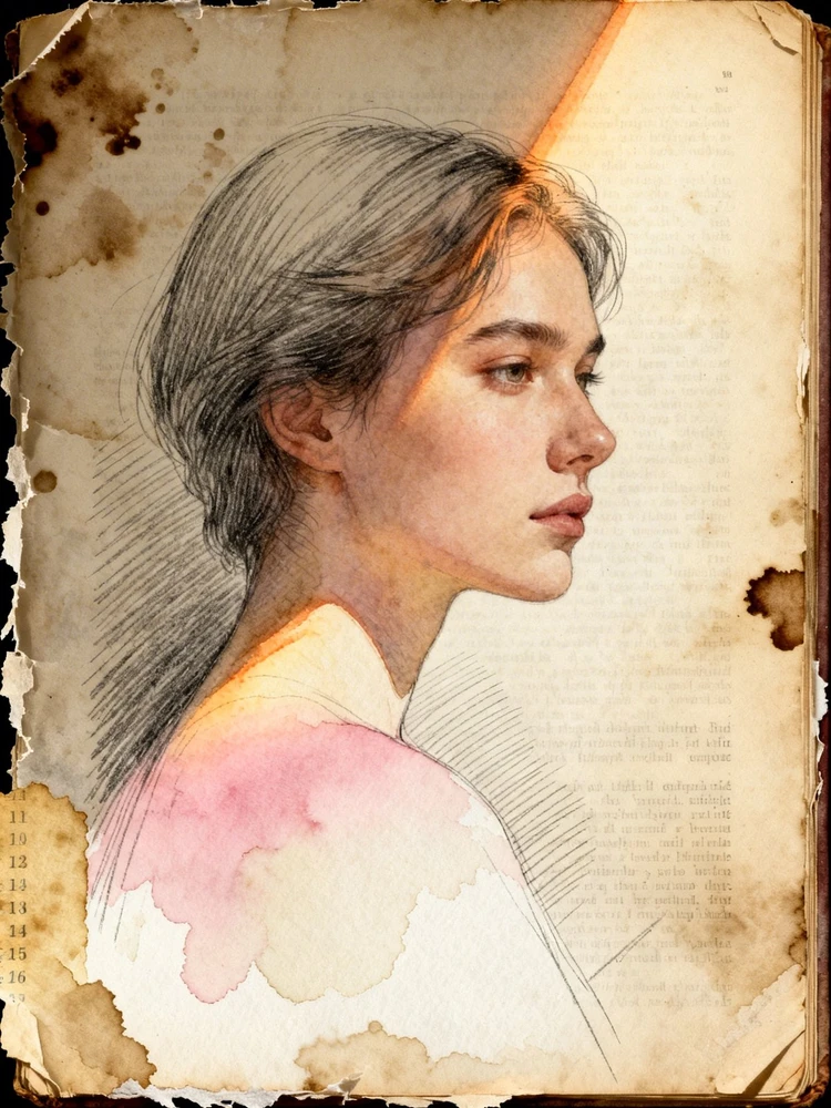 复古书页水彩插画