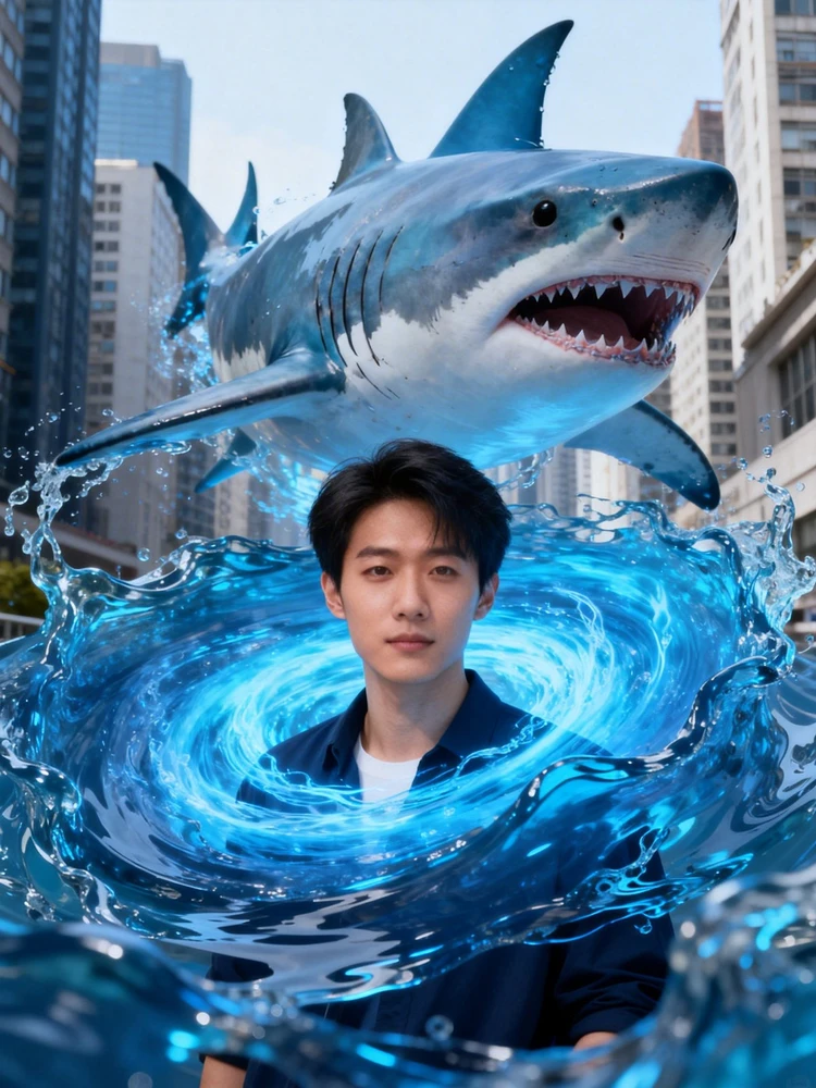蓝光漩涡鲨鱼奇幻写真
