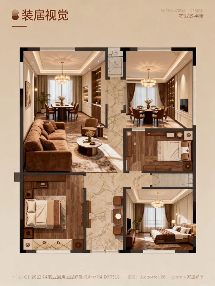 奶油咖啡色家装彩平图生成器