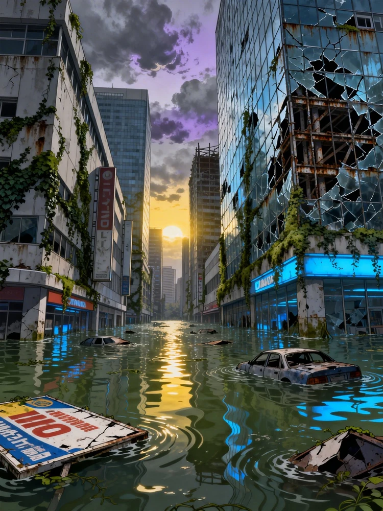 废土淹没都市动漫场景生成