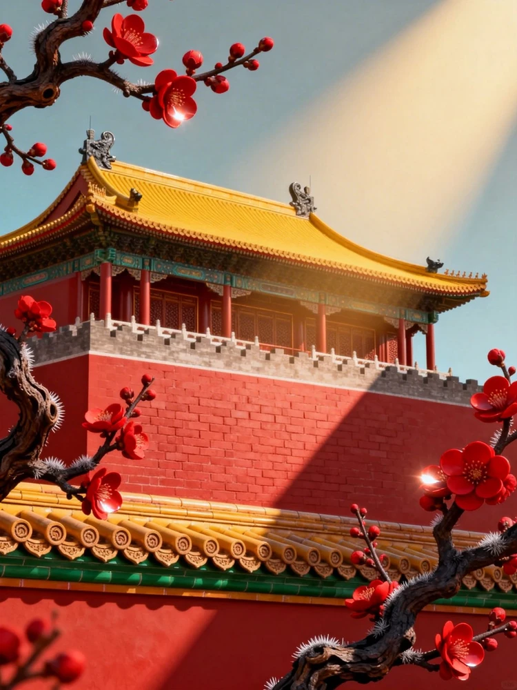 故宫红梅立体国风画