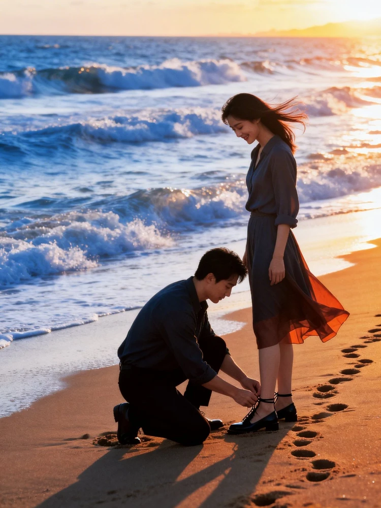 海边情侣漫剧情绪分镜照