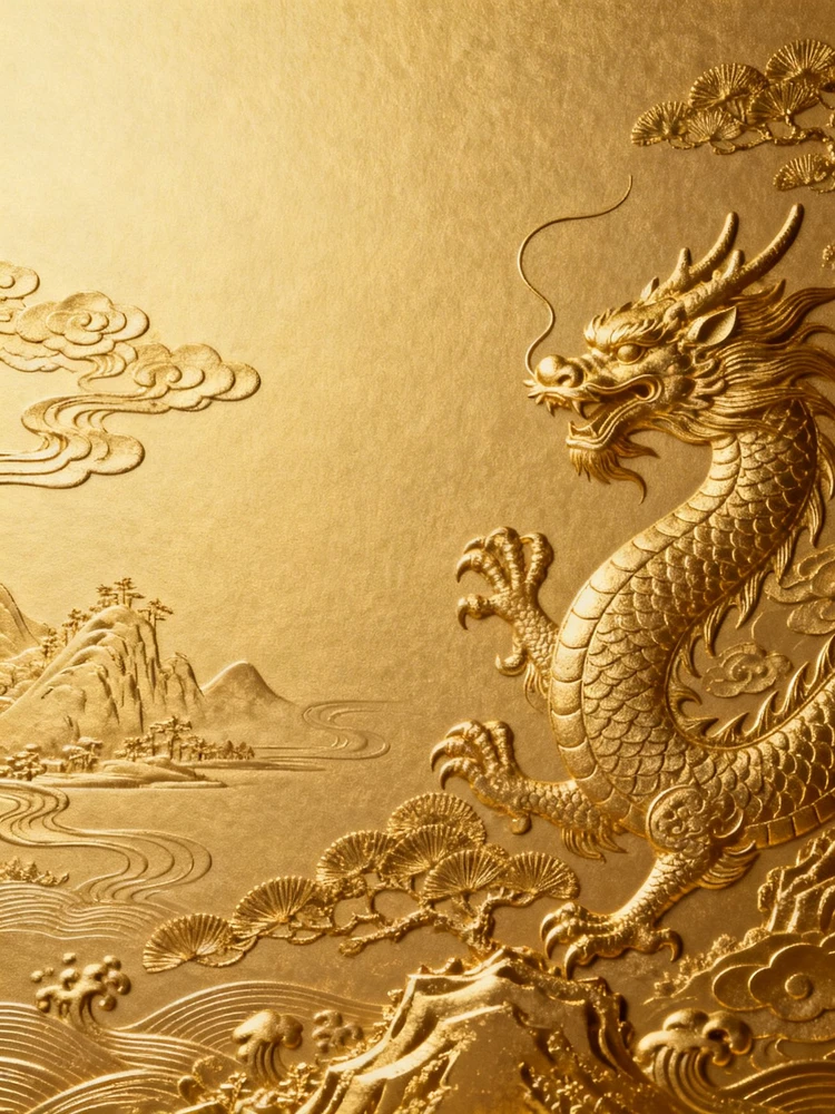 照片变中国印浮雕金色壁纸