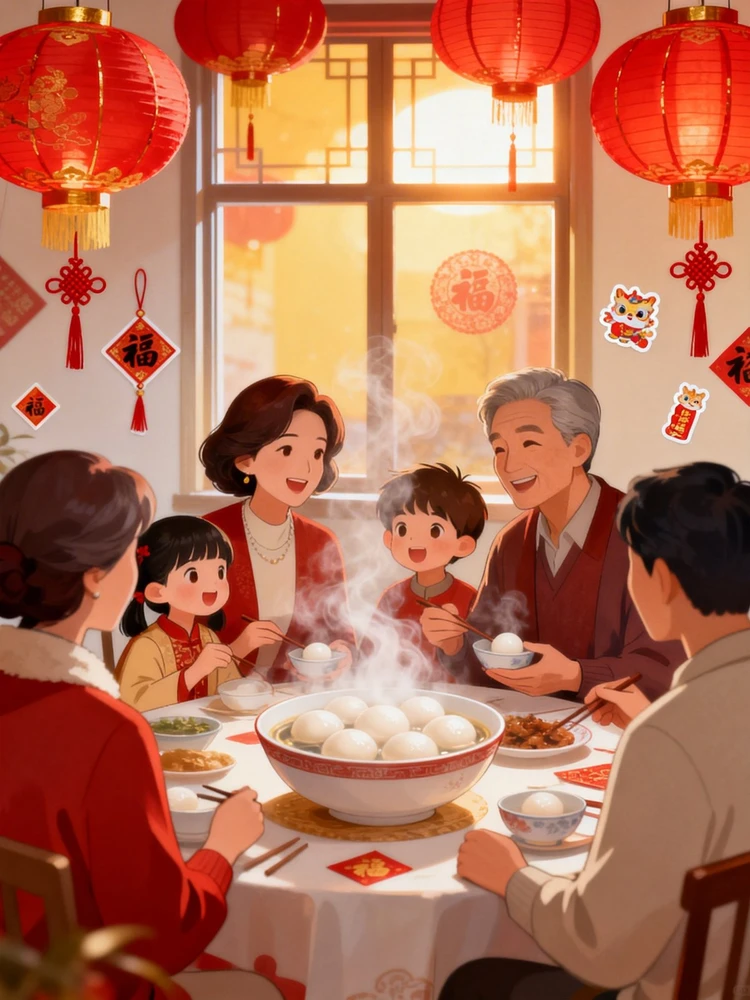 元宵节团圆氛围插画