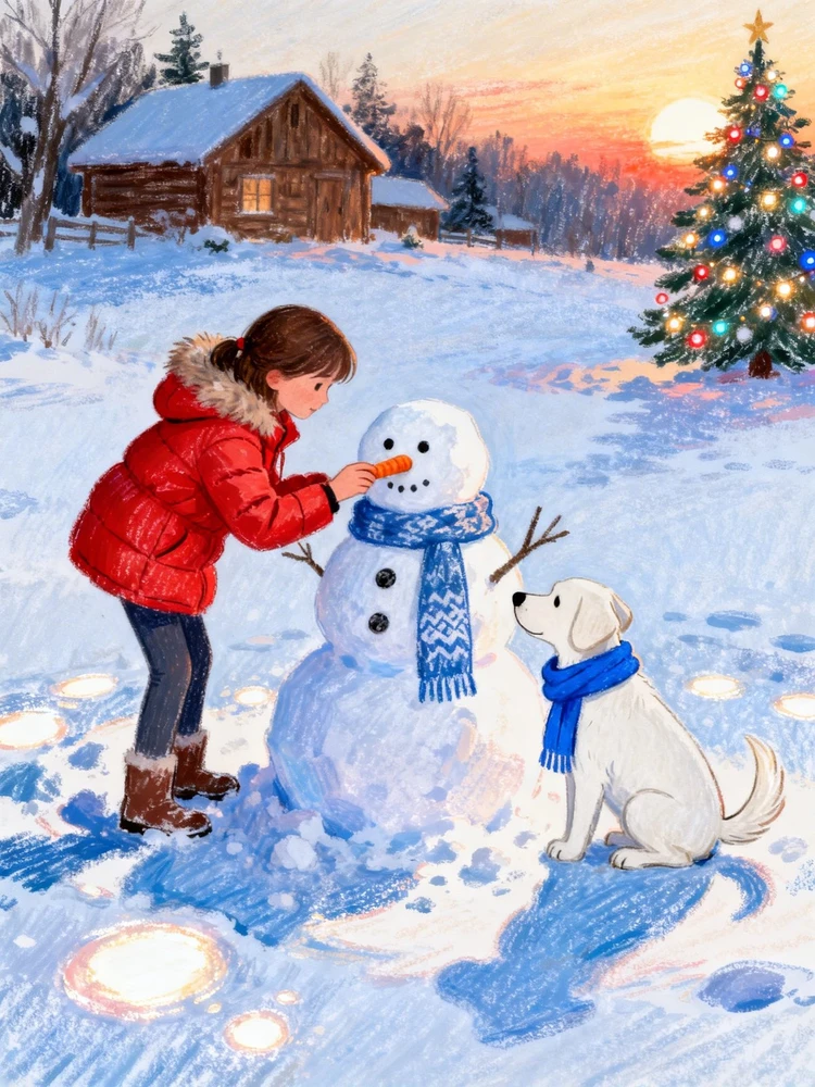 冬日蜡笔绘本插画