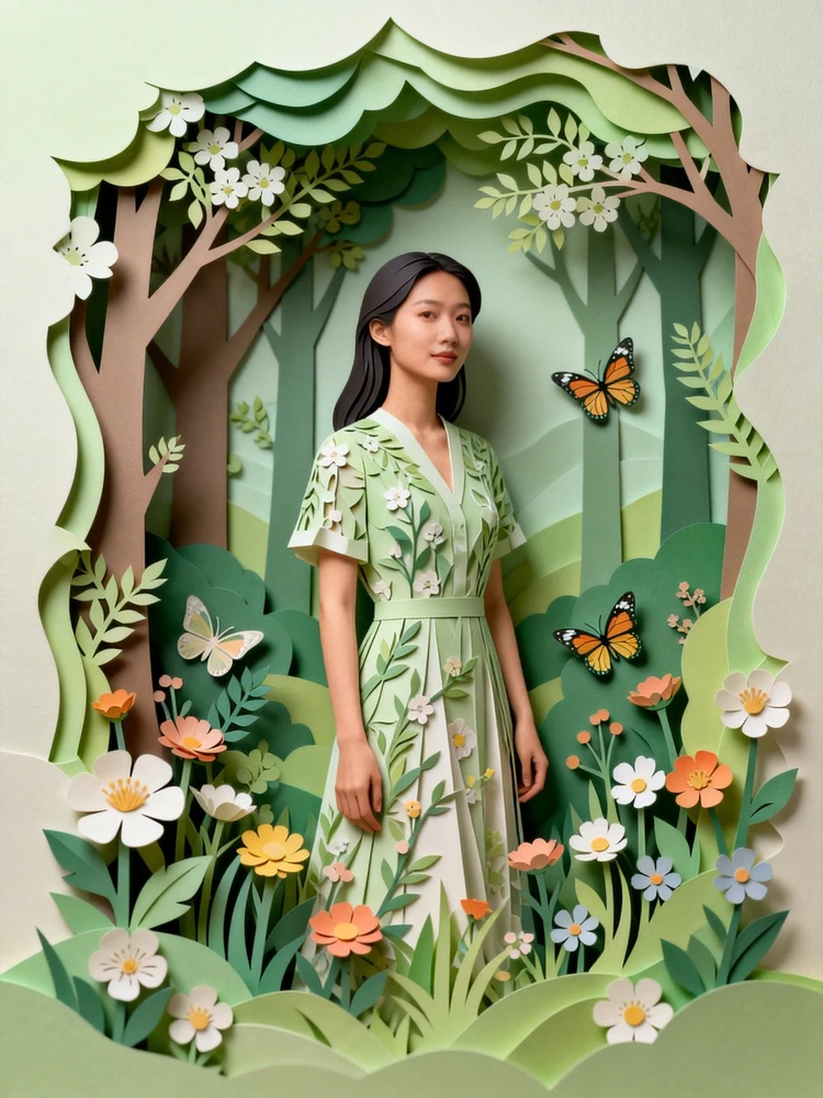 春日立体剪纸森林照