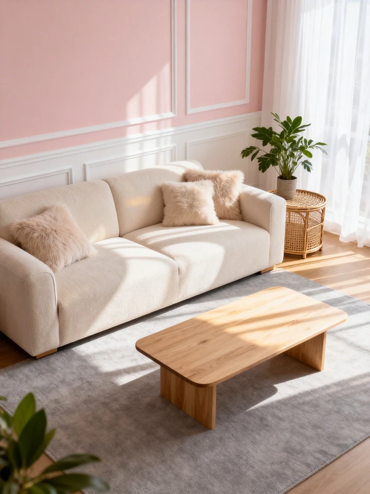 奶油风客厅效果图生成