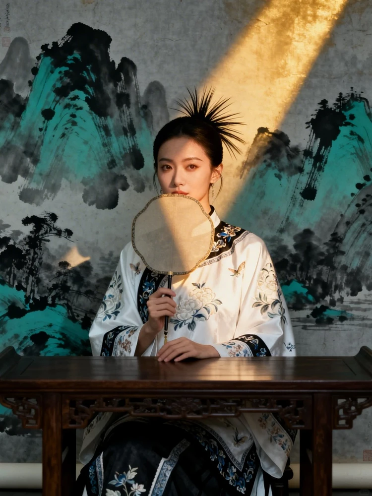 照片变工笔水墨人像画