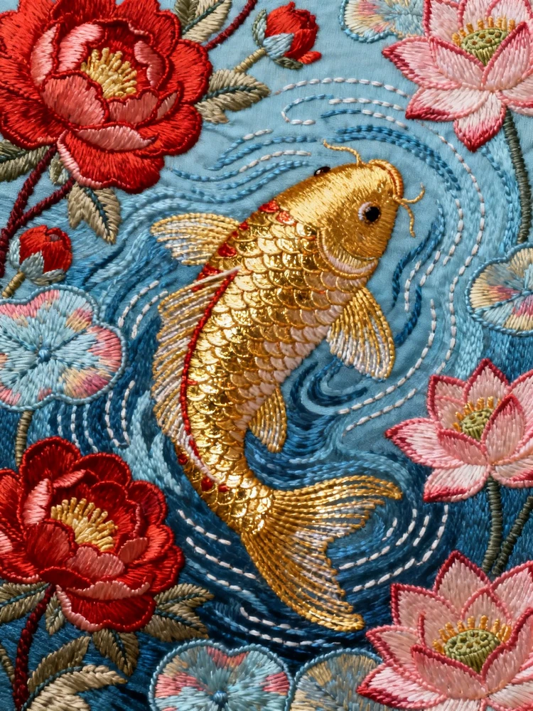 国风刺绣锦鲤花纹设计