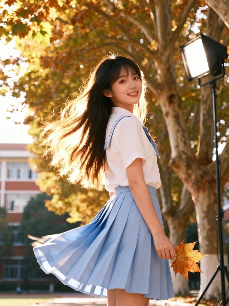 秋日校园写真少女感