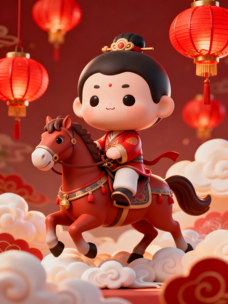 新年骑马发财Q版形象照