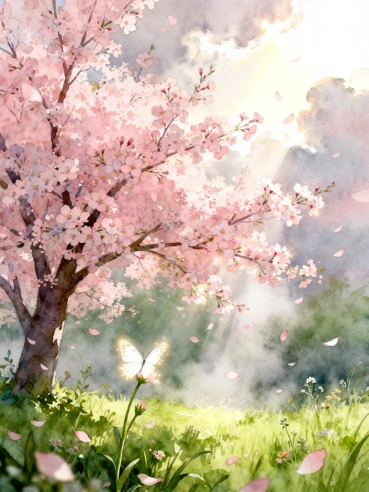 春日梦境水彩插画