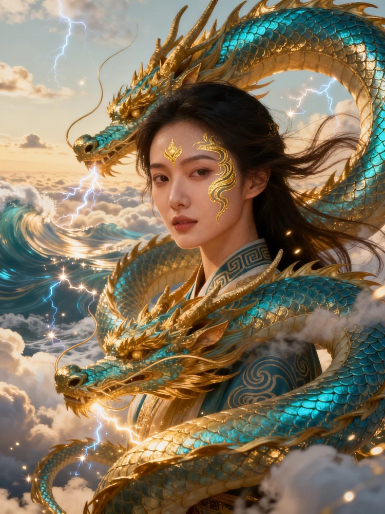 神龙降世国风人像海报