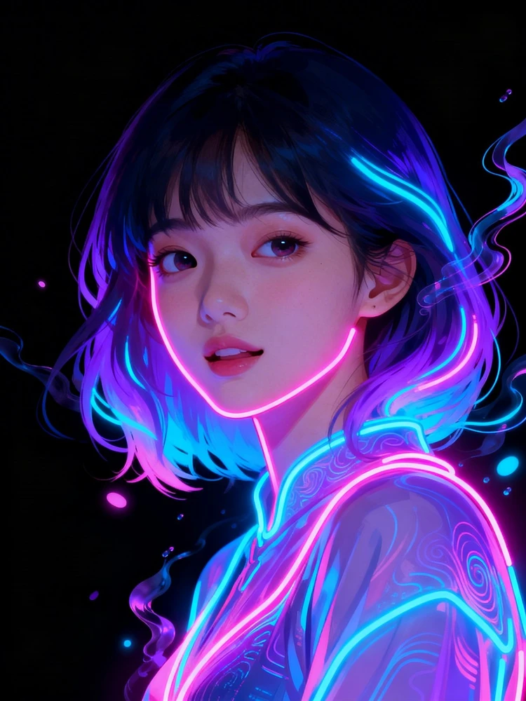 霓虹奇幻人像插画