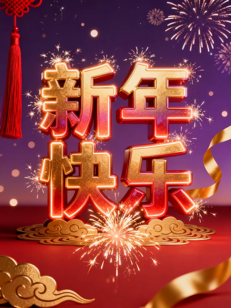 新年烟花发光字海报