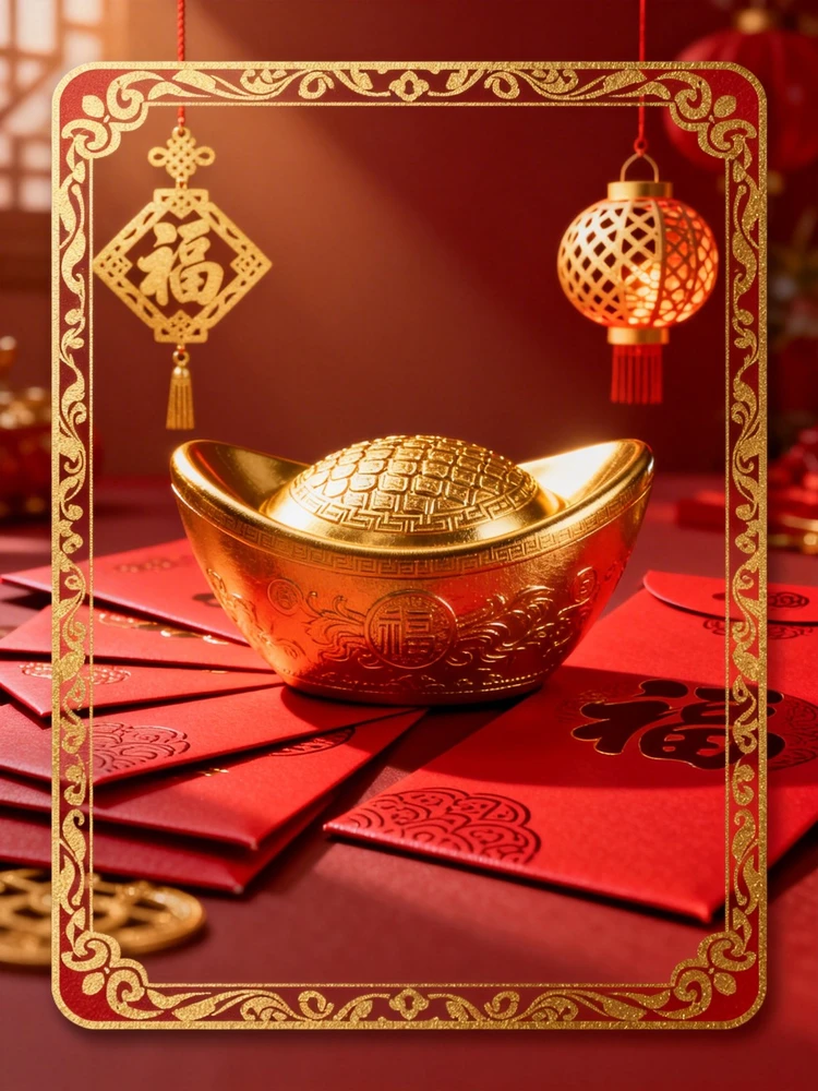 新年招财卡牌海报