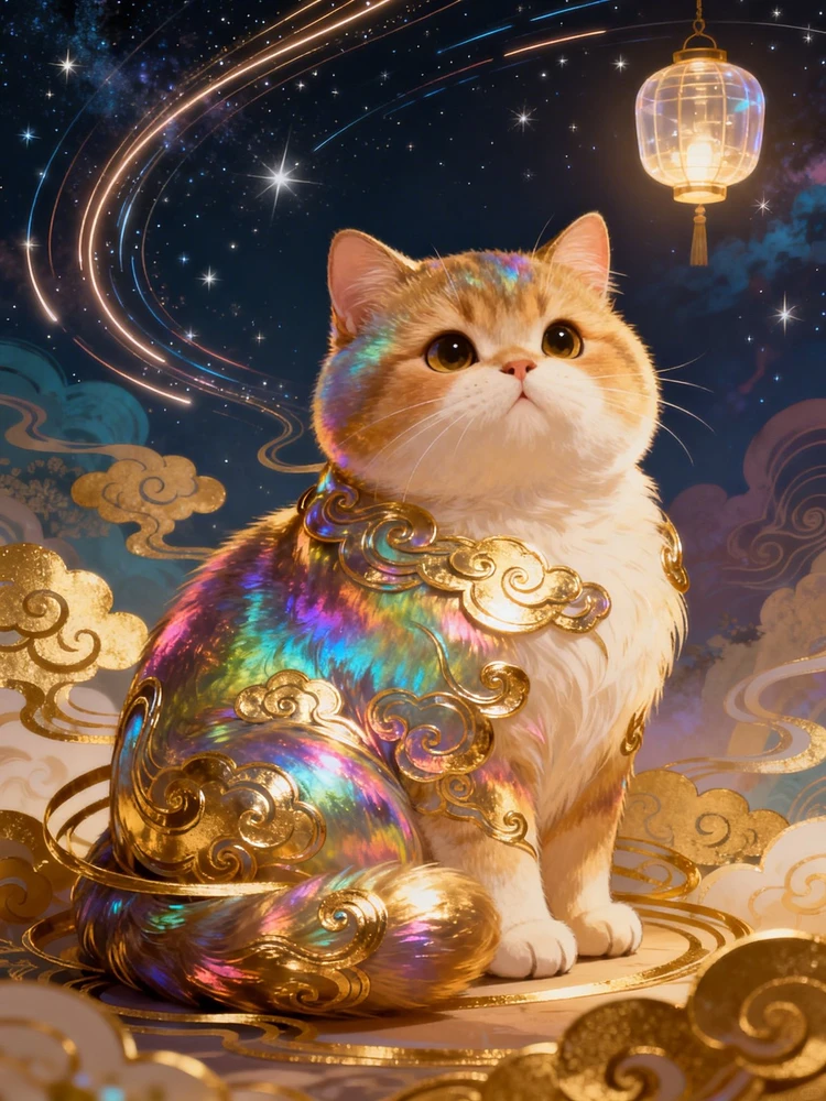 国潮梦幻猫咪插画