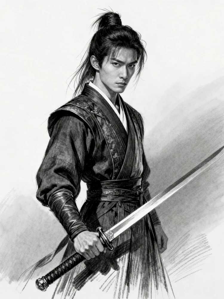 古风侠客写实素描照