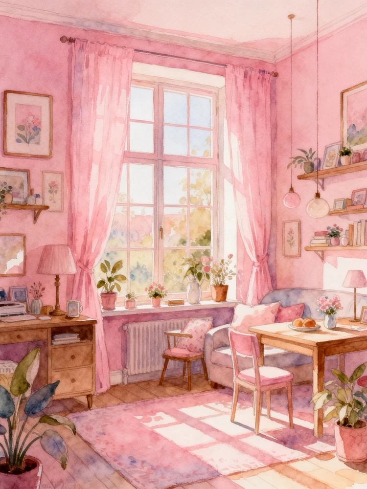 手绘粉彩治愈插画