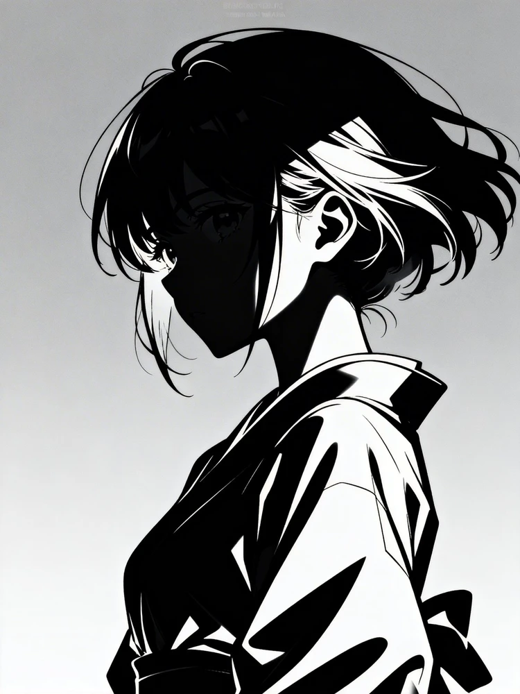 动漫黑白剪影线稿