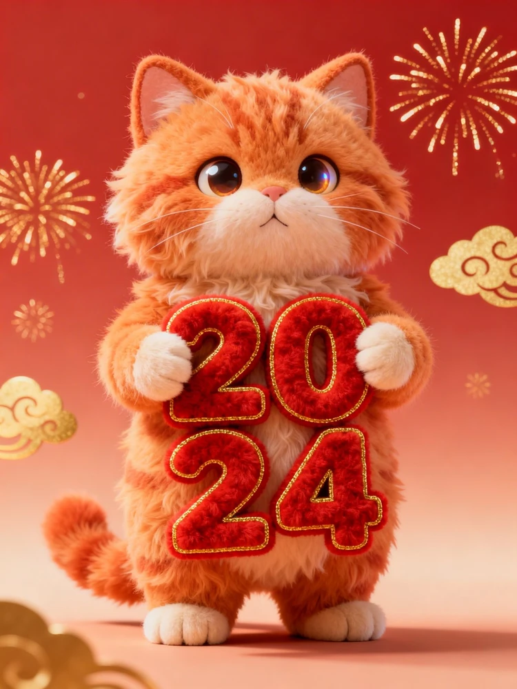 萌猫拼字新年海报