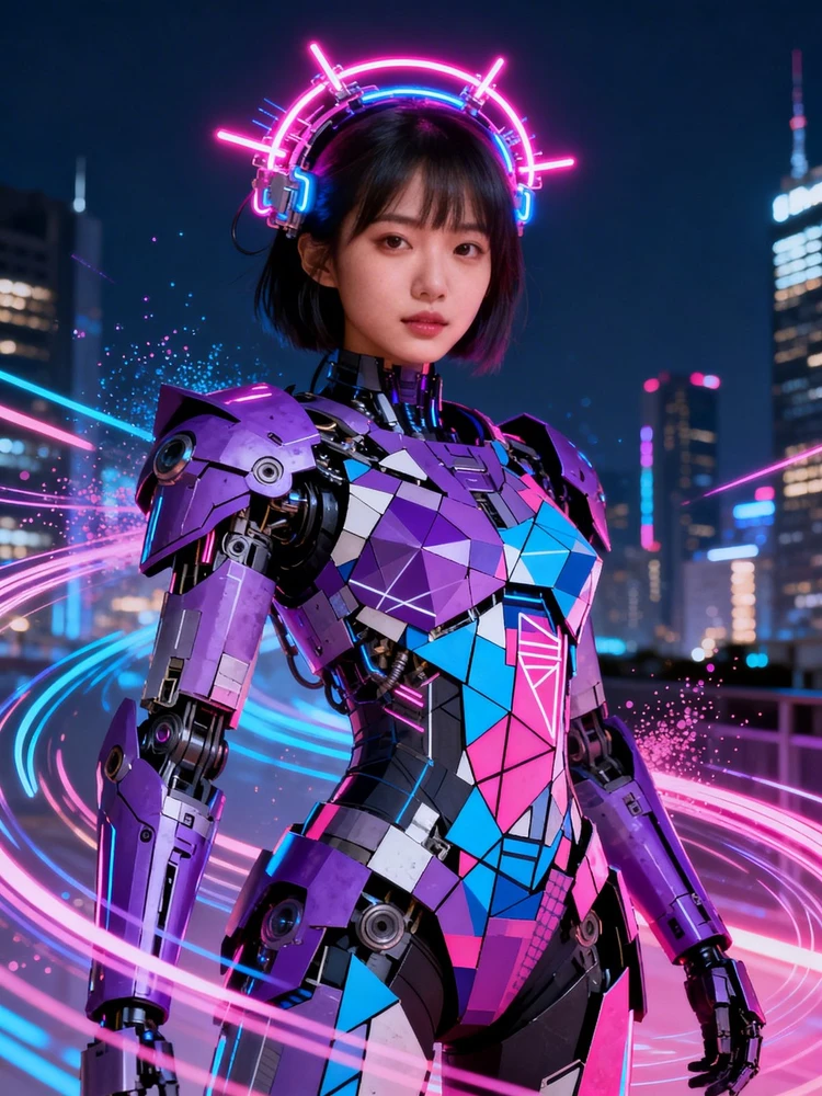 霓虹赛博涂鸦拼贴人偶