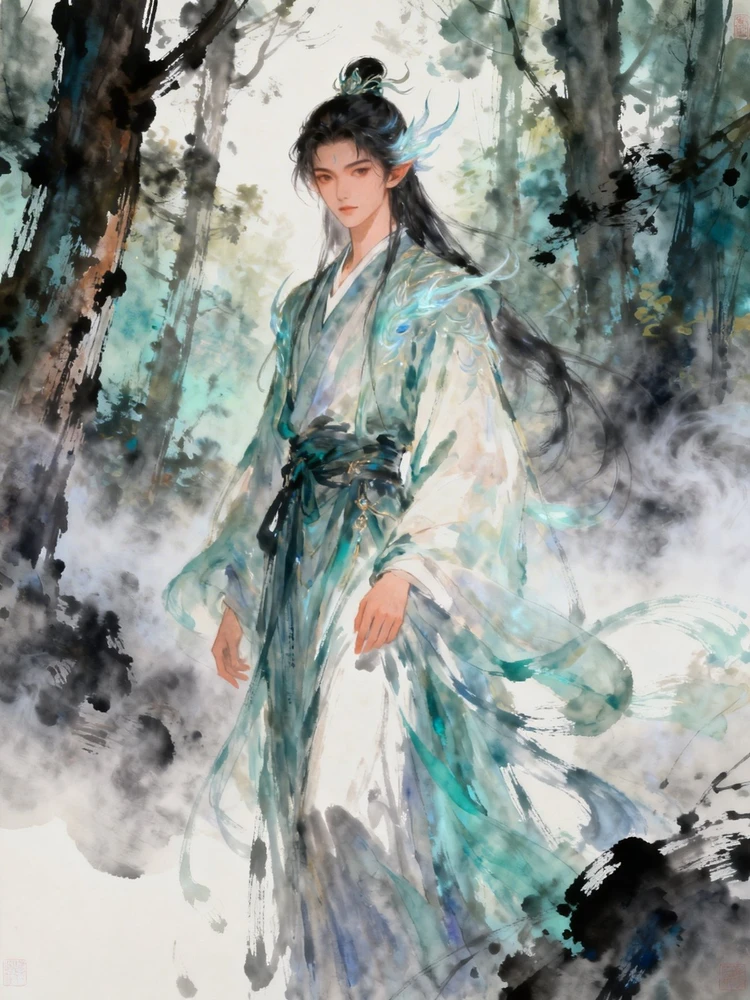 一键生成水墨氛围感仙系人物插画