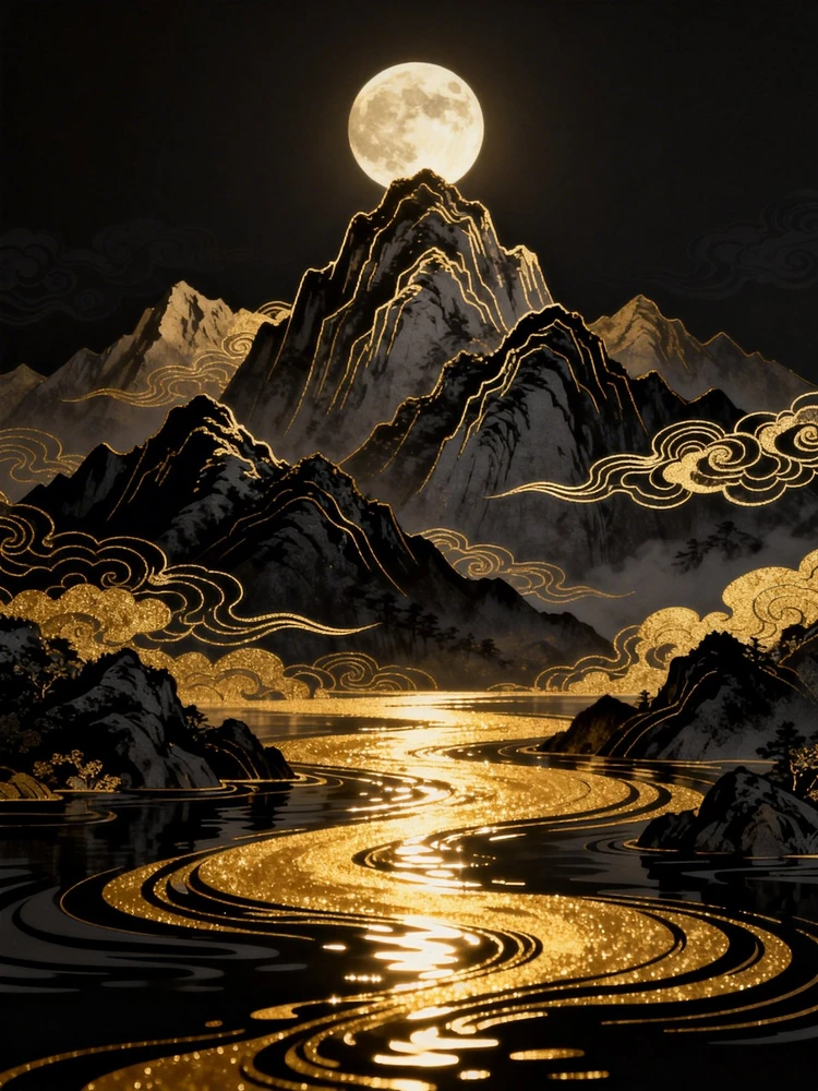 鎏金国风山水画生成