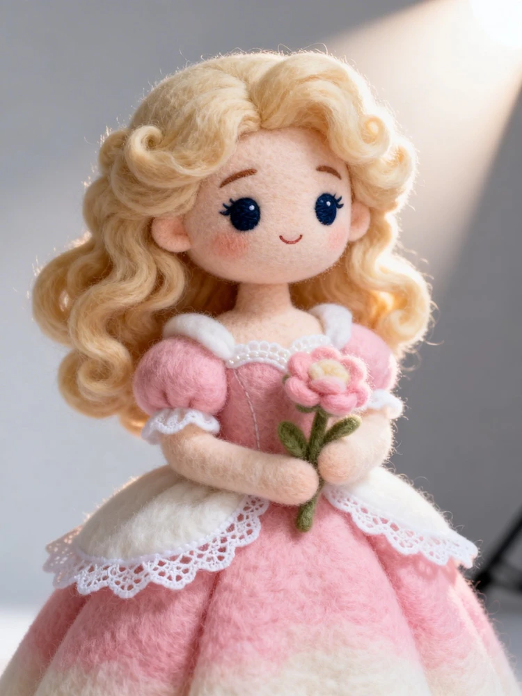 羊毛毡公主玩偶特写