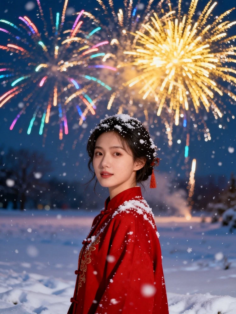 新年烟花雪景祝福写真