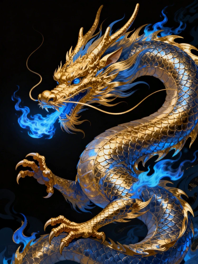 国风鎏金神龙插画