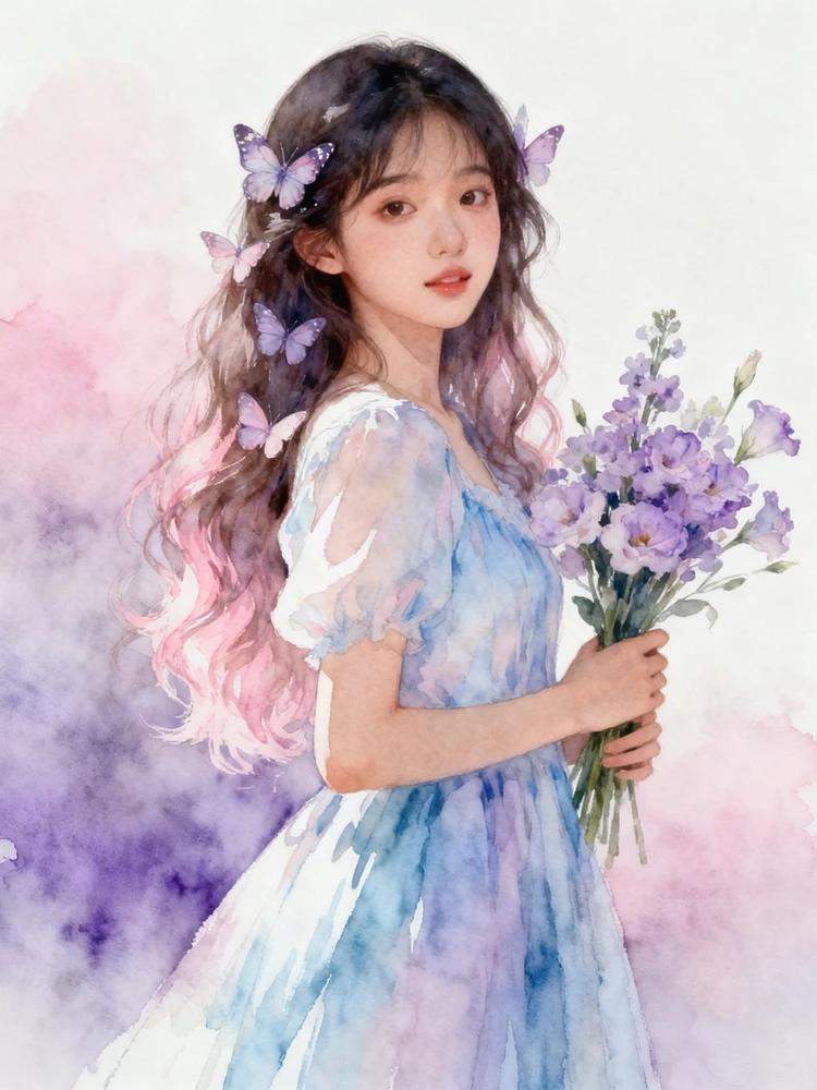 梦幻薄彩手绘少女