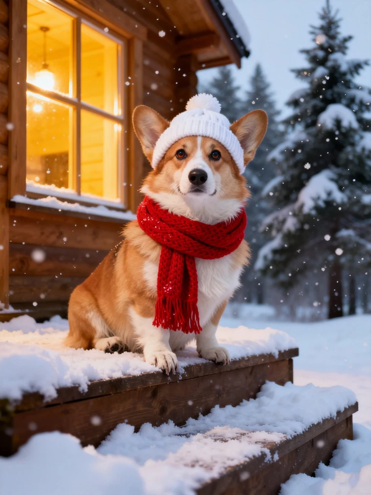 萌宠雪景拍立得写真
