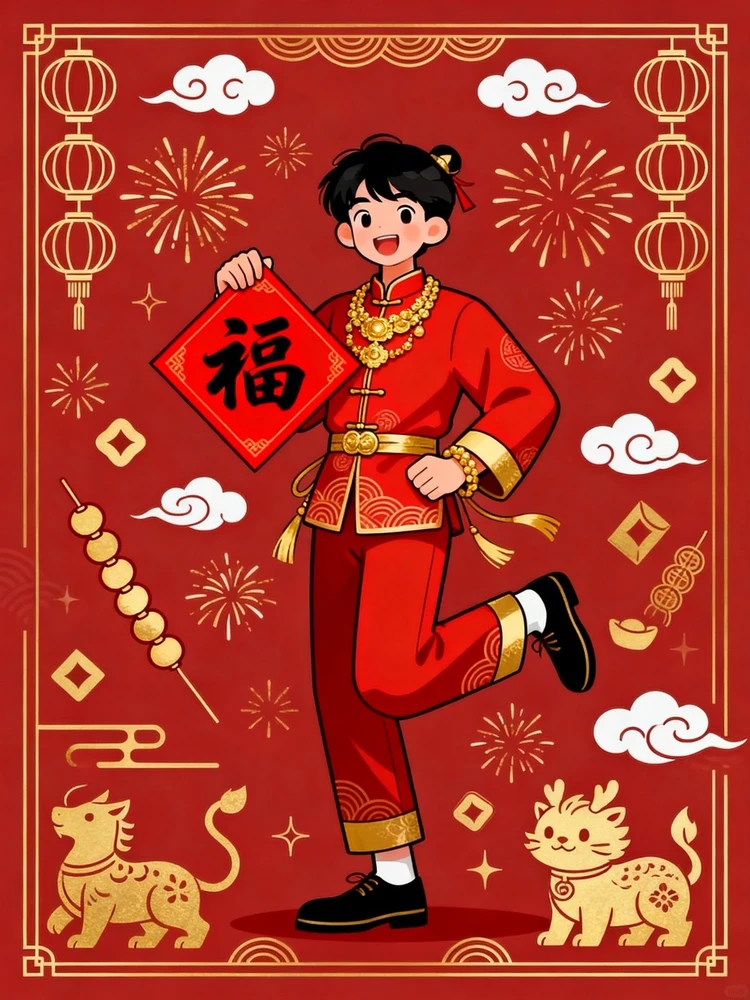 潮酷新年扁平插画海报