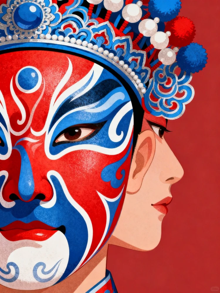 国潮戏曲脸谱插画照