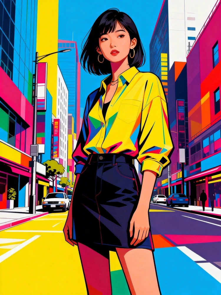 潮流撞色波普插画写真