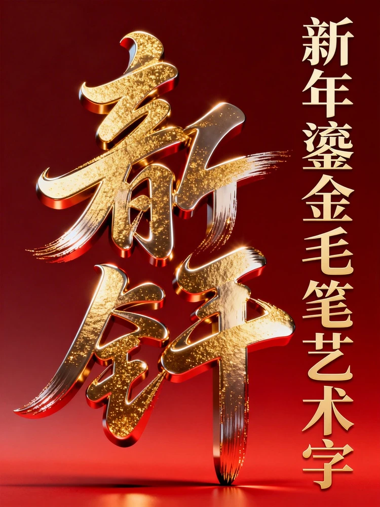 新年鎏金毛笔艺术字