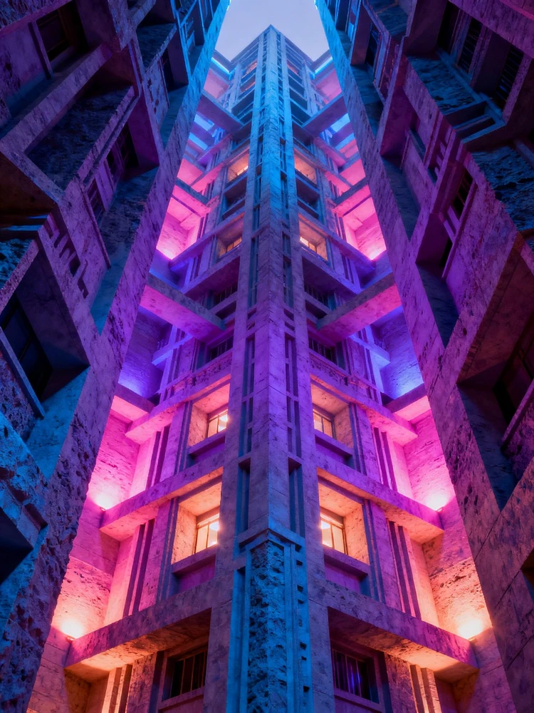 霓虹撞色奇幻建筑海报