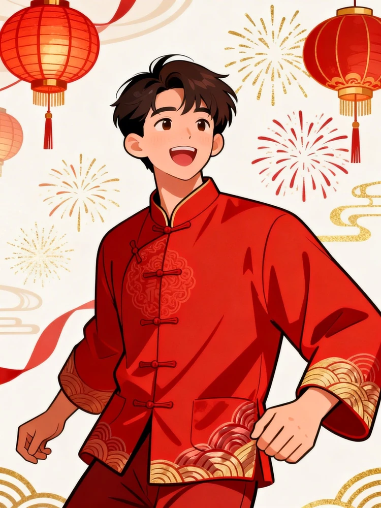 潮流扁平线条插画新年海报