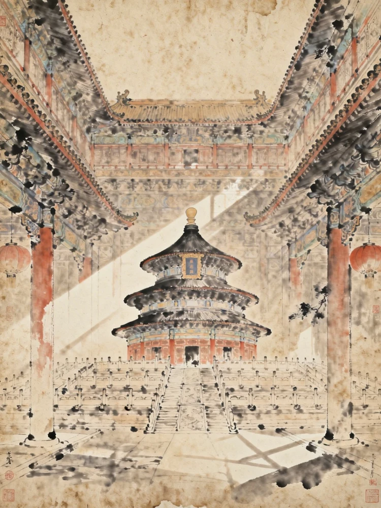 做旧感工笔水墨画