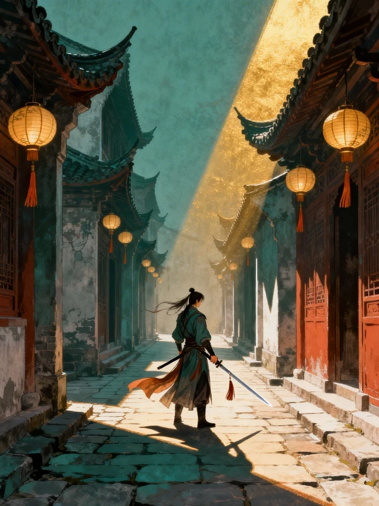 生成中国风叙事武侠插画